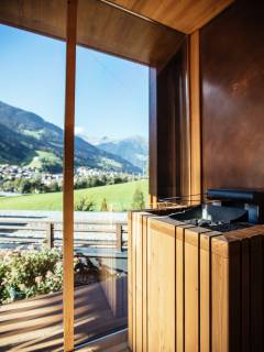 Panoramasauna mit Blick auf die Alpen