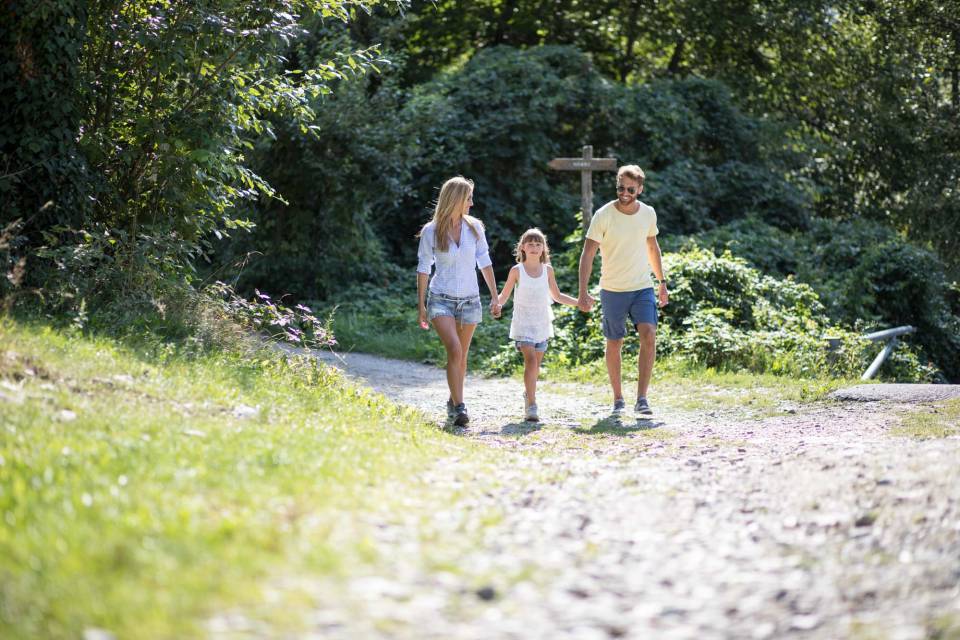 Familie beim Spazieren im Wald